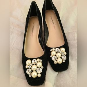 Isaac Mizrahi Black Suede Shoes With Pearl Embellishment